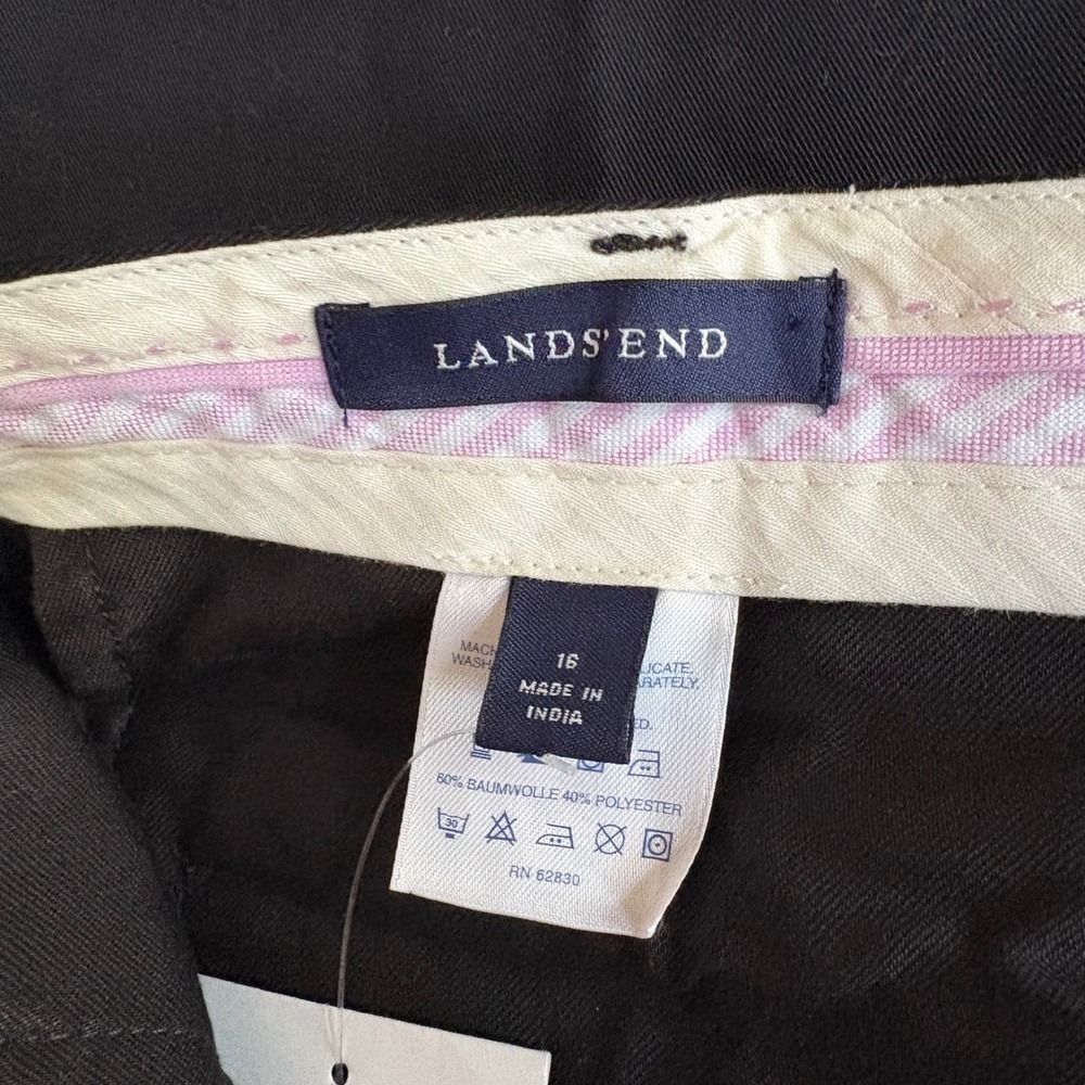 Lands End Women Black Flat Front Pants Classic Fit Size 16 - Picture 2 of 3
